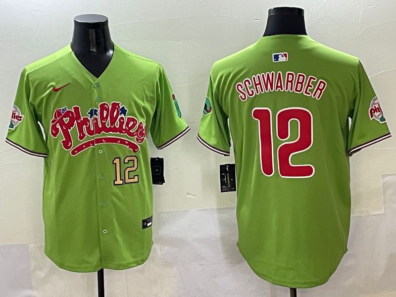 Men Philadelphia Phillies #12 Schwarber Green Five generations Joint Name 2025 Nike MLB Jersey style 4